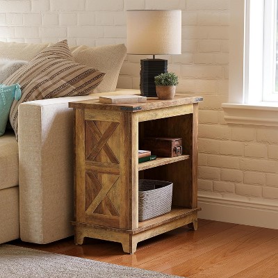 Tribesigns End Table, Wooden Side Table with Dual Shelves & X-Design Accents, Tall Nightstand for Living Room, Bedroom, Office