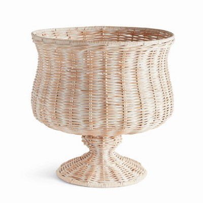 Plum & Post Chesapeake Rattan Footed Urn Wide - Whitewash
