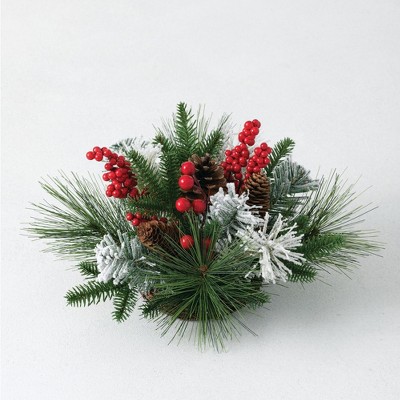 Sullivans Artificial Frosted Pine and Berry 1/2 Orb 8"H Green