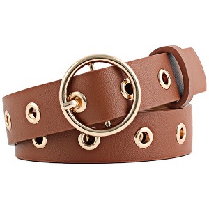 Unique Bargains Womens Leather Belt Studded Grommet with Circle Metal Buckle for Jeans Dress Pants - 1 of 4