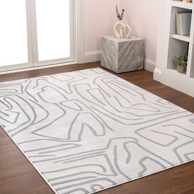 White and Light Gray Abstract High-Low 8' x 10' Area Rug
