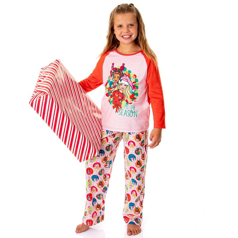 Barbie Girls' Christmas Santa Characters Tis The Season Sleep Pajama Set Pink, 5 of 7