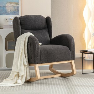 KTMBDW Nursery Rocking Chair Teddy Upholstered Rocker Rocking Accent Chair Padded Seat Armchair for Living Room Bedroom Offices - 1 of 4
