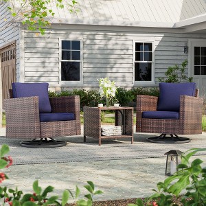 Sonkuki 3-Piece Patio Chair Set Brown Rattan Swivel Rocking Chair Set Coffee Table Suiting Backyard - 1 of 4