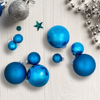 40-Piece Blue Matte and Shiny Glass Christmas Ball Ornament Set