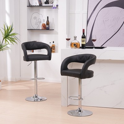 VECELO Bar Stools Swivel Adjustable Modern Pu Leather Barstools Set of 2, Counter Bar Stools with Back and Arms, for Bar or Kitchen