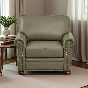 35.8" Burgundy Faux Leather Single Sofa with Nailhead Trim - 1 of 4