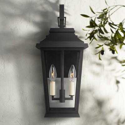Warren Textured Black 2-Light Dimmable Outdoor Lantern with Clear Panels