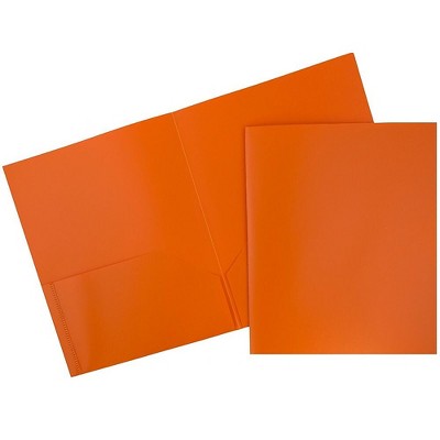 JAM Paper Plastic Two-Pocket School POP Folders Orange Bulk 96/Pack 382EORB