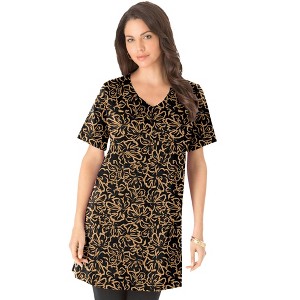 Roaman's Plus Size Cotton Short Sleeve V-Neck Ultimate Tunic - 1 of 4