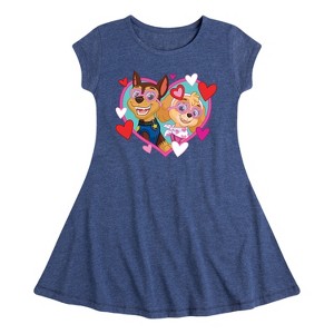 Girls' - Paw Patrol - Chase Sky Hearts Fit & Flair Cap Sleeve Dress - 1 of 4