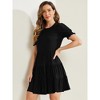 Allegra K Women's Round Neck Short Puff Sleeve Tiered Boho Smocked Dresses - 4 of 4
