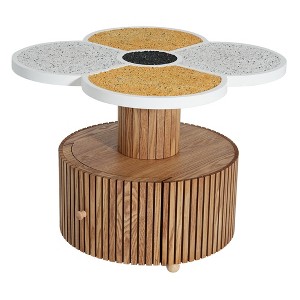 ChicFurnit Coffee Table Unique Four Leaf Clover Design with Wood Grain Base and Storage for Living Room, Brown, 23.25"*23.25"*12.4" - 1 of 4