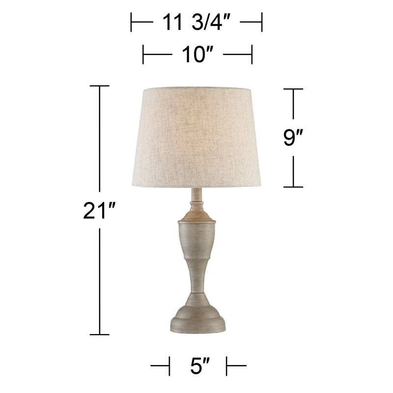 360 Lighting Claude Rustic Farmhouse Accent Table Lamps 21" High Set of 2 Beige Washed Linen Drum Shade for Bedroom Living Room Bedside Nightstand, 5 of 11