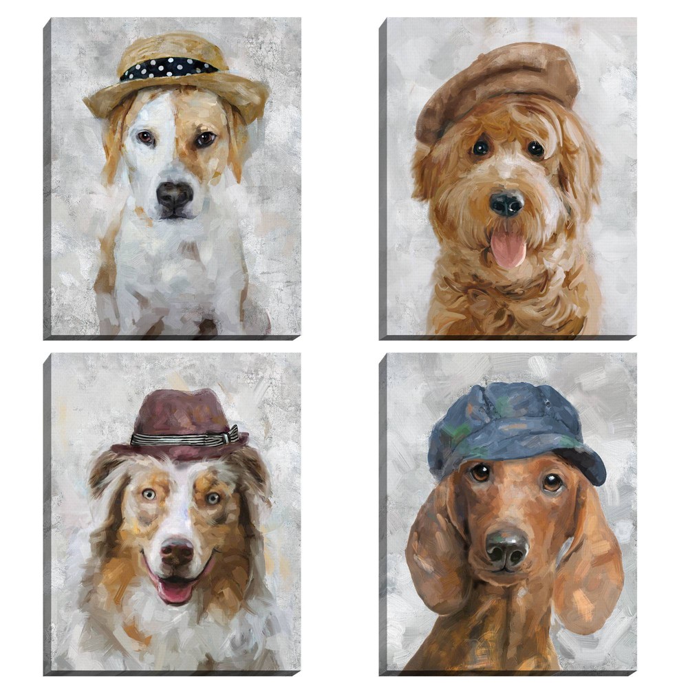 Photos - Other Decoration Masterpiece Art Gallery Set of 4 Hat Happy Unframed Wall Canvases: Modern Animal Paintings, MDF & Canvas, 14"x11"