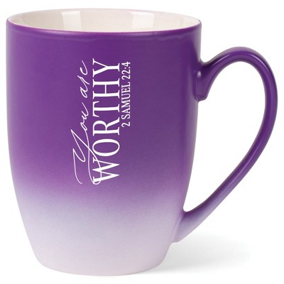 Elanze Designs You Are Worthy 2 Samuel 22:4 Two Toned Ombre Matte Purple and White 12 ounce Ceramic Stoneware Coffee Cup Mug
