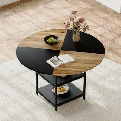 NicBex Contemporary Splicing Circular Dining Table with Storage & Metal Legs,Modern Round Kitchen Table,Dining Room Furniture