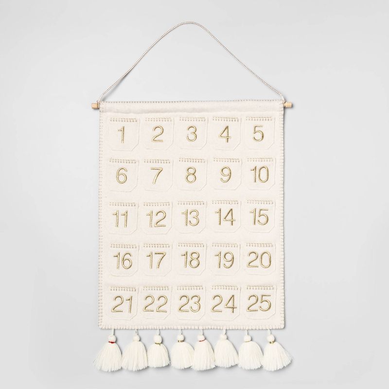 20&#34; x 16&#34; Fabric Wall Banner Advent Calendar with Tassels Cream/Gold - Opalhouse&#8482;, 1 of 4