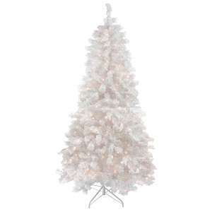 Northlight 7.5' Pre-Lit Flocked White Spruce Artificial Christmas Tree - Clear Lights - 1 of 4