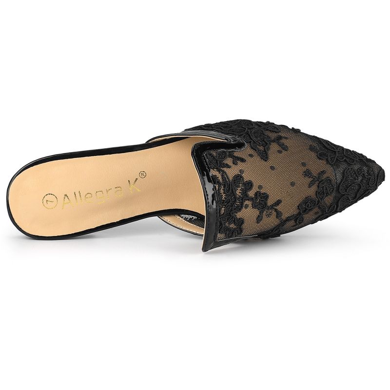 Allegra K Women's Pointed Toe Floral Embroidery Flats Mules, 5 of 8