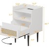 Homhougo Nightstand Set of 2, Rattan End Table with Charging Station, 2 Open Shelves Beside Table with Drawer and Solid Legs, White - 2 of 4