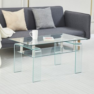 Tempered Clear Glass Coffee Table, Modern Glass Coffee Table for Living Room, 2-Tier Storage Center Coffee Table - 1 of 4