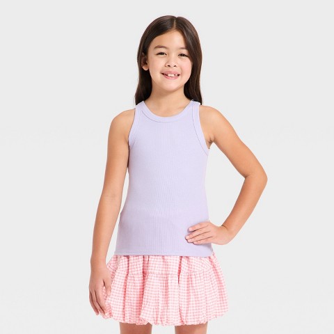 Детские Cat & Jack Girls' Ribbed Tank Top - Cat & Jack™ White M: Sleeveless, Fitted, Pullover