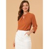 INSPIRE CHIC Women's Work Office Keyhole Pleated Front Ruched 3/4 Sleeve Chiffon Blouse - 2 of 4