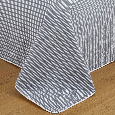 King Gray Microfiber Reversible Striped Quilt Set