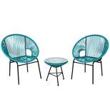 Tangkula 3 PCS Patio Furniture Set Outdoor PE Chairs & Table Set for Yard Poolside Garden Turquoise/Black