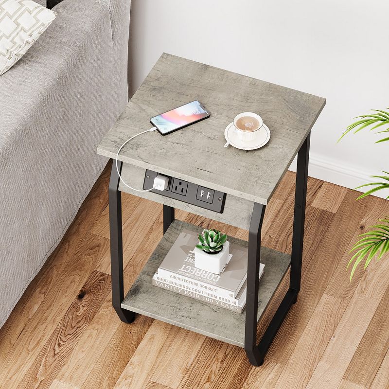 End Table with Charging Station, Farmhouse Side Table with USB Charging Ports and Outlets for Small Space in Living Room & Bedroom, 2 of 8