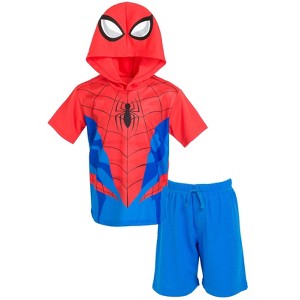 Marvel Avengers Spider-Man Venom Thor Captain America Athletic T-Shirt MeshShorts Outfit Set Toddler - 1 of 4