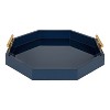 Kate and Laurel Lipton Octagon Decorative Tray with Metal Handles, 18x18, Navy Blue - 2 of 4