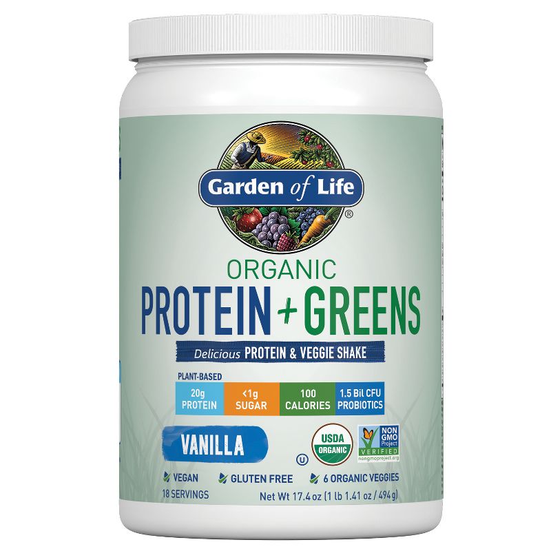Garden of Life Organic Vegan Protein + Greens Plant Based Shake Mix - Vanilla - 17.4oz, 1 of 11