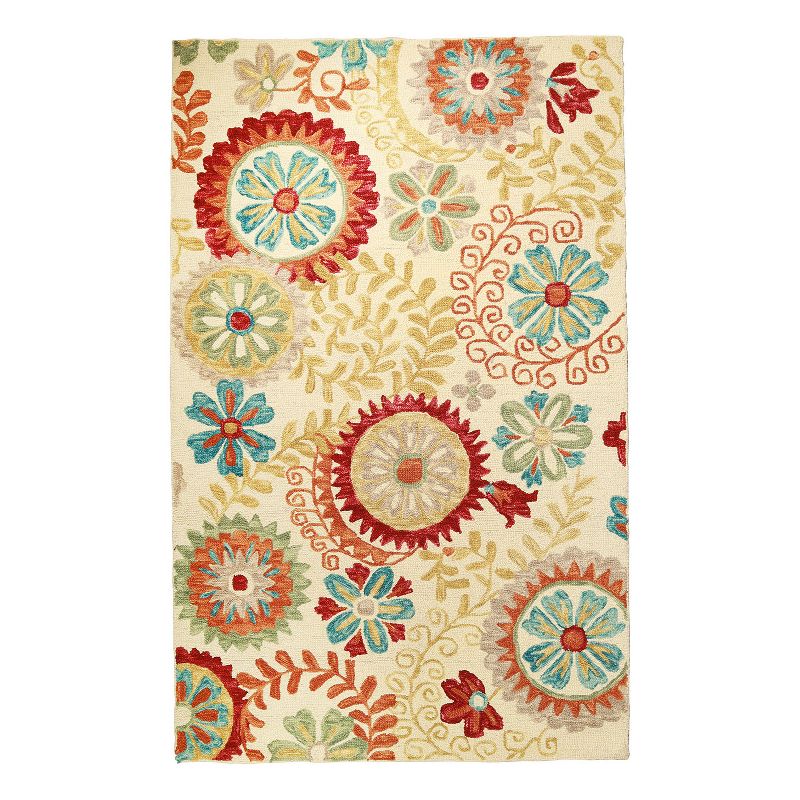 Floral Medallion Eclectic Colorful Modern Country Cottage Farmhouse Rustic Transitional Hand-Tufted Wool Indoor Area Rug or Runner by Blue Nile Mills, 1 of 9
