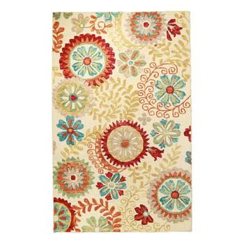 Floral Medallion Eclectic Colorful Modern Country Cottage Farmhouse Rustic Transitional Hand-Tufted Wool Indoor Area Rug or Runner by Blue Nile Mills