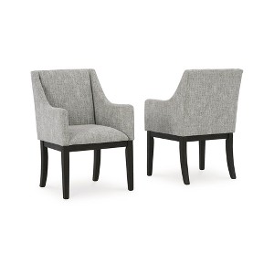 Signature Design by Ashley Burkhaus Traditional Dining Upholstered Arm Chair, Set of 2, Gray & Dark Brown - 1 of 4