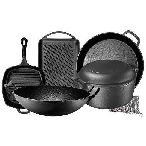 Bruntmor 2-in-1 Black Enamel Cast Iron Dutch Oven & Skillet Set   All-in-one Cookware For Induction, Electric, Gas, Stovetop & Oven, 1.6  Quart : Target