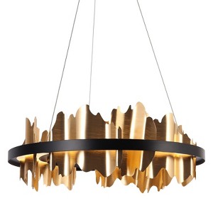 LNC Synthienniser 1-Lights 23.6" Mid-Century Modern Luxury Integrated LED Drum Chandelier,Black and Gold - 1 of 4