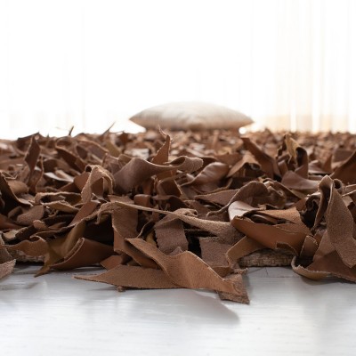 Brown Hand-Knotted Leather Shag Area Rug
