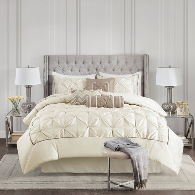 Ivory Full 7-Piece Tufted Comforter Set with Stripes