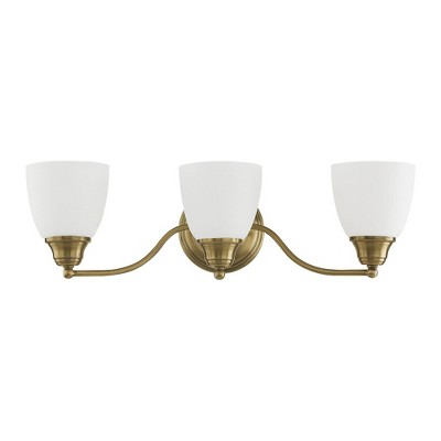 Antique Brass 3-Light Vanity with Opal Glass Shades