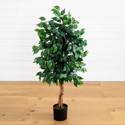 4-Foot Green Silk Ficus Tree in Black Pot
