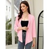 Women's Casual Tie Open Front 3/4 Sleeve Sheer Draped Ruffles Cardigan Pink L - 4 of 4