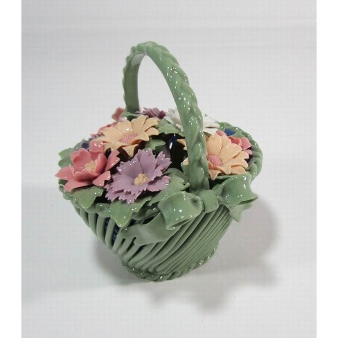 Kevins Gift Shoppe Ceramic Weaved Flower Basket Figurine - image 1 of 3