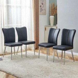 Set of 6 Modern Black Faux Leather Dining Chairs, High Back, Metal Legs for Kitchen or Dining Room - 1 of 4