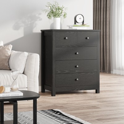 Garvee 5-Drawer Black Wood Dresser for Kids Room Living Room Nursery with Soft Close Safety Stop