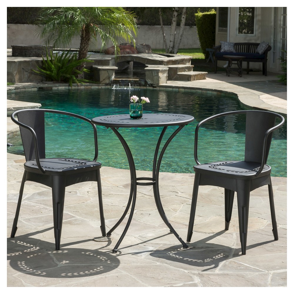 Photos - Garden Furniture Lourdes 3pc Cast Iron Patio Bistro Set - Black Sand - Christopher Knight H