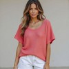 Knit & Lounge Women’s Waffle Knit Relaxed Fit Short Sleeve Scoop Neck Lightweight Casual Summer Top - 3 of 4