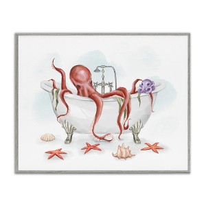 Stupell Industries Red Octopus Nautical Claw Bath Sea Shells Black Framed Giclee Art - 1 of 4